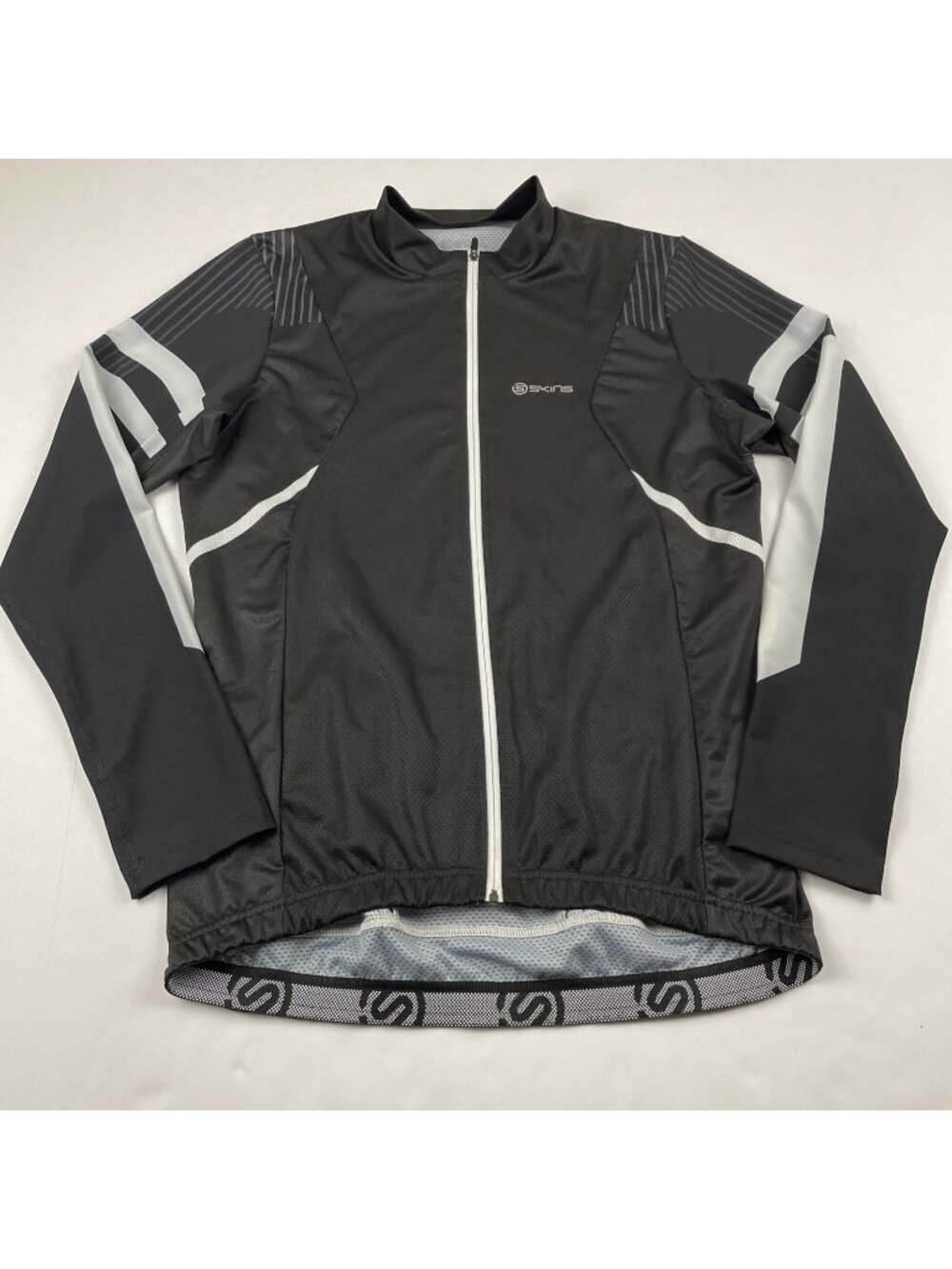 Skins Full Zip Cycling Jersey Women’s L Short Sleeve Black White Mesh Light